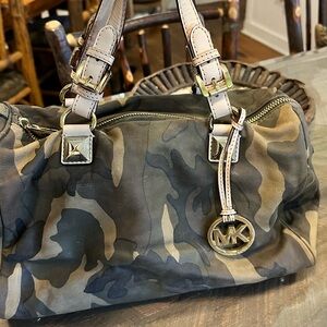 Michael Kors Camo Satchel w/ Gold MK Charm